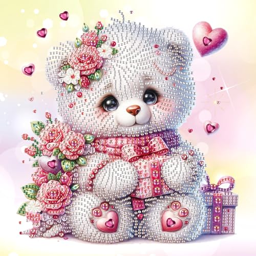 Image of Tontut Bear Diamond Art Painting Kits, 5D Special Shape Beginner Diamond Art, Crystal Rhinestone Diamond Art Painting, Home Wall Decoration Gift 12x12 inch