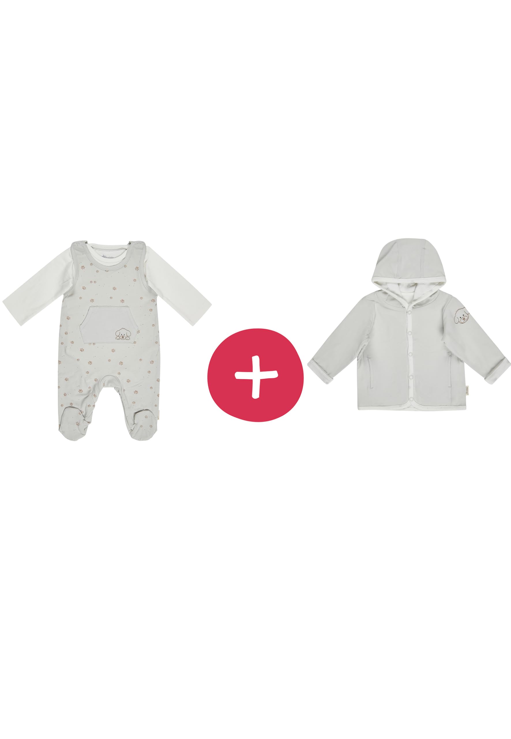 Sterntaler Baby Set - Strampler mit Langarm Body & Wendejacke – Baumwolljersey mit Pfoten-Motiv und Stickerei Hund Lucky – Strampler mit Knopfleiste und Babyjacke mit Kapuze – Farbe Silber – Größe 56