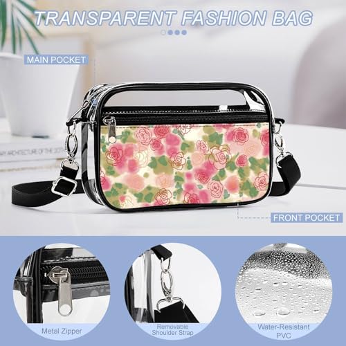 Watercolor Rose Flower Clear Stadium Bag Mini Crossbody Bag Anti-Theft Side Shoulder Bags Messenger Bag Unisex4