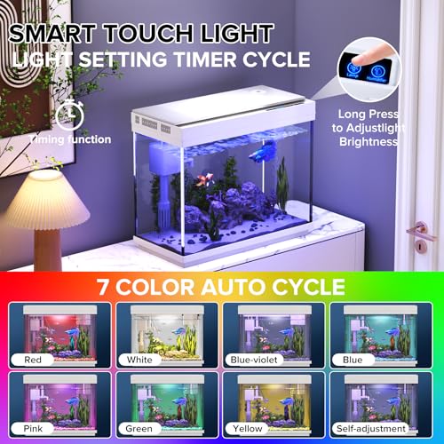 Image of Vehipa Aquarium, 2.4 Gallon Betta Fish Tank with Heater, Humidifier 3 in 1 Pump - Filteration & Oxygenation & Circulation, Temperature Display, HD Glass, Timed 7-Color Lights