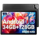 MUISOO Android 16 Tablet, Octa-Core Tablet, 34GB+128GB (Expandable to 1TB), 10.1 Tablet with Bluetooth 5.3, WiFi 6, Dual Camera, 5MP+8MP, 6000mAh, Tablets with Keyboard Mode, Rainbow Lights (Black)