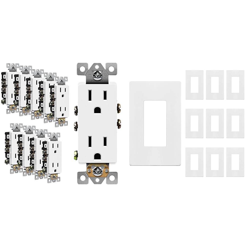 ENERLITES Decorator Outlet 15A 125V 5-15R White 10 Pack No Plate & Screwless Decorator Outlet Covers 1-Gang 4.68"x2.93" White 10 Pack