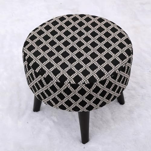 Image of Stool Ottoman Pouffes for Living Room, Kitchen, Home, Office Furniture with Soft Cotton Canva Cushion Mudda Footrest Stool for Chair Sofa Bed Dressing, Decor Black (14 Inch Pack of 2)