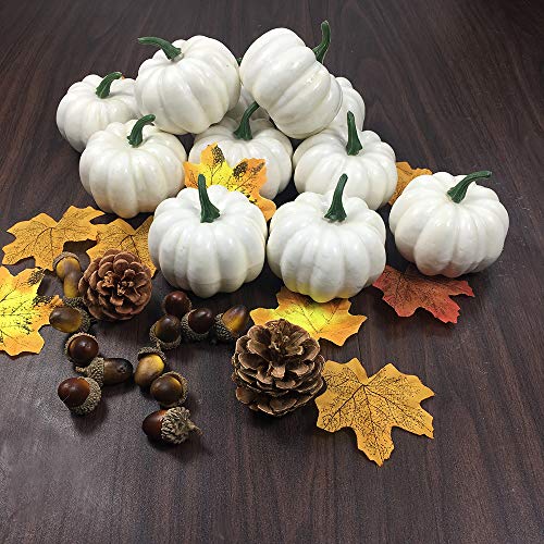 image for KEDOEO 12 Pcs Artificial White Pumpkins Fake White Pumpkins Wedding Ha