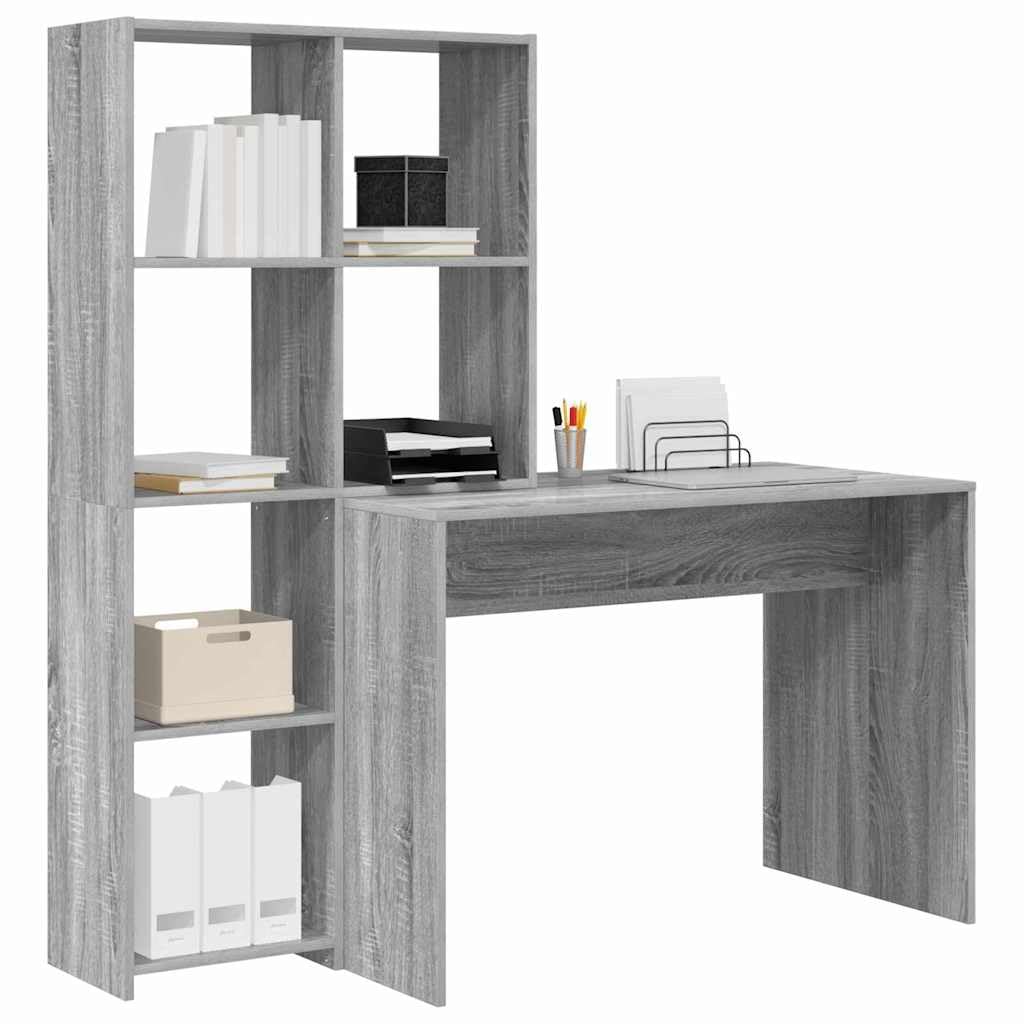 Scrivania in legno Sonoma grigio, 138,5 x 55 x 143 cm, con 4 ripiani, per ufficio, casa, computer, laptop, PC e ordine