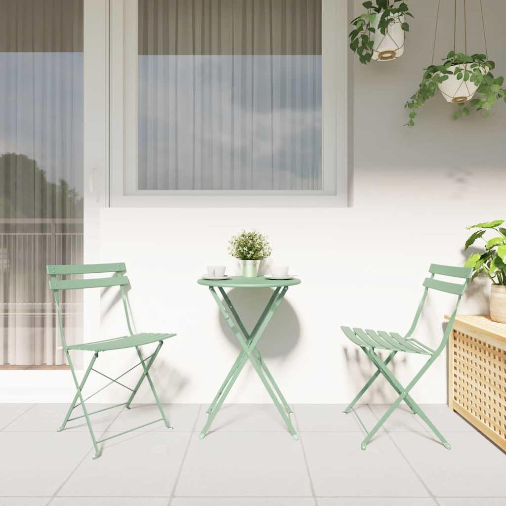 Fengshui Ensemble de bistro pliable 3 pièces vert mousse de mer en acier