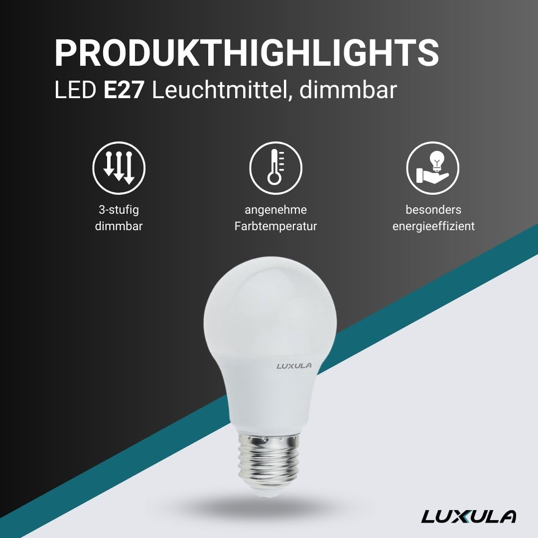 LUXULA LED Leuchtmittel E27 A60 3-stufig dimmbar 100 Stück - LED Lampe E27 warmweiß 2700K - 10W 900lm - dimmbar über Lichtschalter (100/50/10%) ohne Dimmer - Glühbirne Ersatz 60W für Lampe