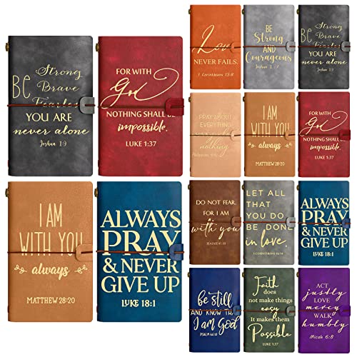Tinlade 12 Pcs Inspirational Christian Religious Leather Journal A6 Notebook Refillable Lined Journal Gift Church Bulk for Clergy Appreciation Gift Pastor Men Women Sunday School Teacher(Colorful)
