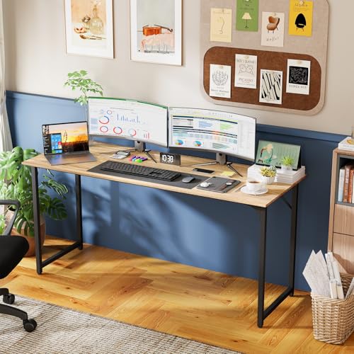 Image of PayLessHere | 63 Inch Computer Desk | Nature | Office Desk with Metal Frame, Adjustable Feet | Water-Resistant, Scratchproof Surface | Sturdy Writing Table for Home Office or Study | Pack of 1
