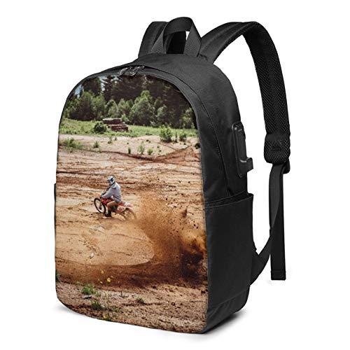 Laptop Rucksack Business Rucksack für 17 Zoll Laptop, Motocross Dirt Bike 050 Fahren Schulrucksack Mit USB Port für Arbeit Wandern Reisen Camping, für