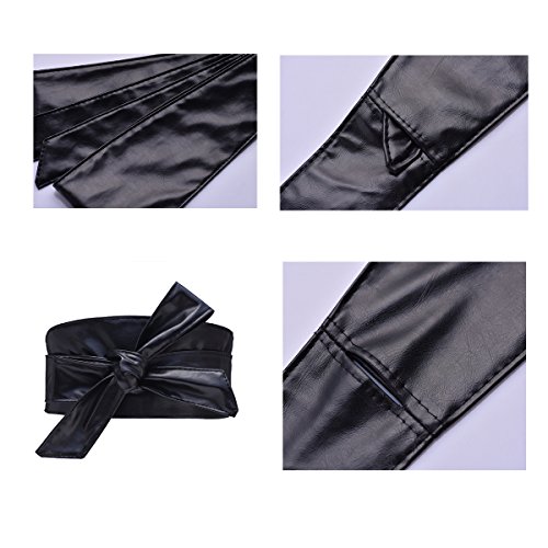 Woman Leatherette Wide Waistband Obi Belt Cityelf Faux Leather Wrap Around Lace Up Cinch Band Wide Self Tie Cummerbund