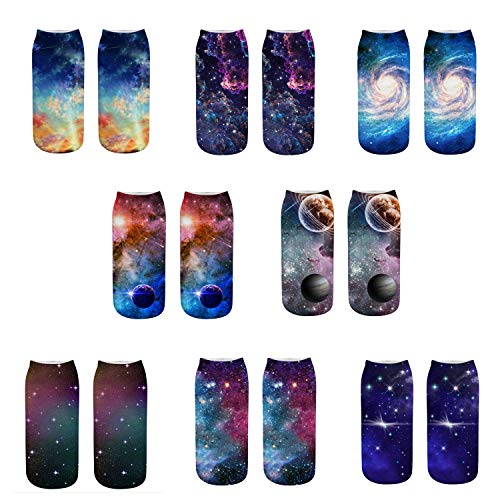 Inf-way 3D Print Casual Socks, Unisex Ankle Socks for Gifts (Star Sky 8 Pairs)