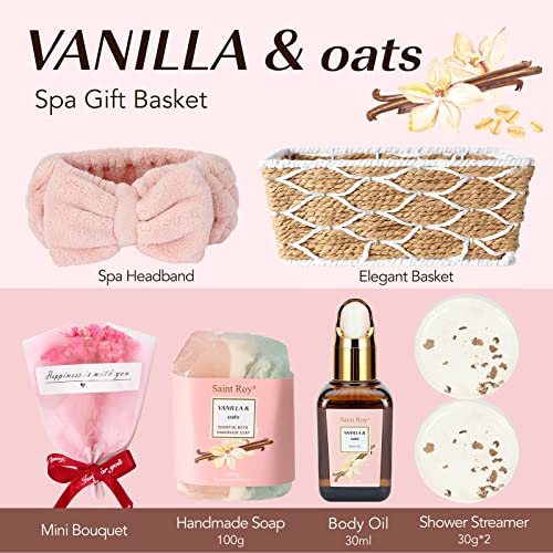 Spa Gift Basket Vanilla Oat 14 Pcs Bath Scents For Women,Bath Gift Set Enriched Shea Butter. Home Spa With Shower Gel, Body Oil, Diffuser, Shower Steamer & More For Mom #TOP2