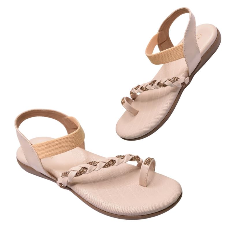 Stepee Casual & Trendy Cream Flats Ankle Strap One Toe Flat Sandal for Women (B0D49T2JSN) Amazon Price History, Amazon Price Tracker