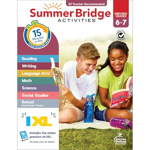 Image of Summer Bridge Activities 6th to 7th Grade Workbooks All Subjects, Middle School Books With Math, Language Arts, Reading Comprehension, Science, Social Studies, Fitness, Flash Cards, and More