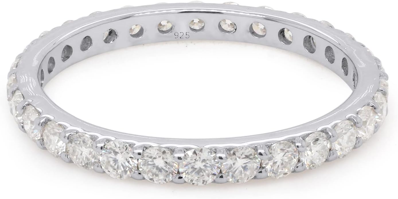 Moissanite & Lab Grown Diamond Half Eternity 3 Row Band Curved Chevron Twisted Infinity Wedding Band Guard Ring for Women 14K Gold Over Sterling Silver, Filigree Channel Set Promise Stackable Rings - Image 2