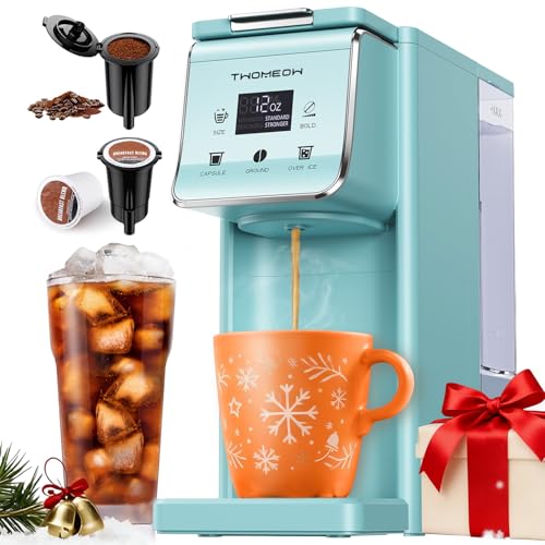 TWOMEOW K Cup Coffee Maker With Bold Setting, Single Serve Hot & Iced Coffee Maker for K-Cup and Grounds, 52oz Removable Water Tank, 6 to14oz Brew Sizes, Pod Coffee Machine With Reusable Filter, Blue