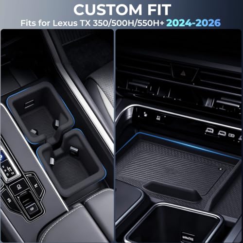 Image of Cup Holder Insert & Wireless Charging Protective Mats for Lexus TX TX350 /TX500h /TX550h+ 2026 2025 2024, Center Console Interior Accessories for 2024-2026 TX 350 /500h /550h+, Black