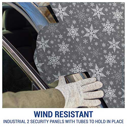 FrostGuard Plus Winter Windshield + Mirror Covers - Weather Resistant - Security Panels and Wiper Blade Cover - Protects from Snow, Ice and Frost (Standard, Snowflake)