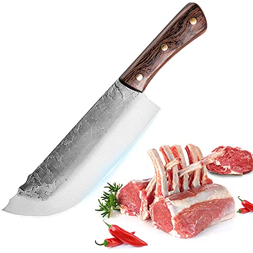 BILLION DUO Cuchilla chino forjado a mano, 19.5 cm Cuchillo de Carnicero profesional, Cuchillo de Cocina de acero con alto contenido de carbono 5Cr15, mango ergonómico de madera de wengué