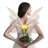 Hying Wedding Fairy Wings for Women, Gold Sparkle Fairy Wings Princess Angel Wings Birthday Butterfly Wing Costume Dress Up Accessories for Anniversary Graduation Party Supplies