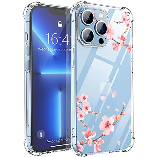 Compatible With Iphone 13 Pro Case, Cherry Blossom Pink Floral Flower Pattern Print Design For Girl Women, Transparent Clear Soft Tpu Protective And Non-Yellowing Phone Cover For Iphone 13 Pro #TOP4