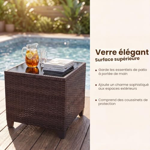 LIFEZEAL 2 Salons de Jardin Exterieur avec Table Basse en Rotin PE, Ensemble Fauteuils avec Coussin et Table en Verre Trempé pour Piscine, Terrasse, Balcon, Chaise avec Charge de 180 kg (Brun) – vue 6