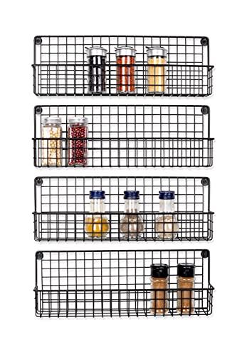 iflove Hanging Spice Racks Wall Mounted, 4 Single-Tier Spices Racks Organizer, Space Saving Spice Holder, Great for Kitchen and Party Storing Spices (Black).