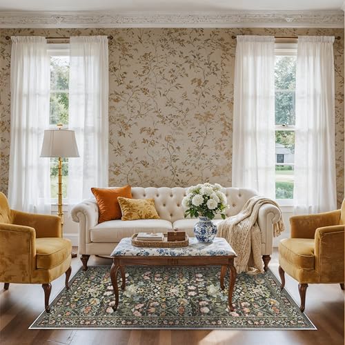 3x6 Washable Hallway Area Rugs: Vintage Floral Entryway Kitchen Runner Rug Ultra Soft Anti-Slip Beside Carpet Indoor Farmhouse Floor Mat for Bathroom Living Room Bedroom Durable Doormat(3x6,Green)