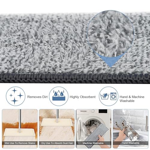 Flaches Wischmopp Set mit 2-Kammer Putzeimer – Bodenwischer mit Auswringfunktion, Edelstahl-Teleskopstiel & Waschbare Mikrofaser für Zuhause, Küche & Bad (10pc Grau)