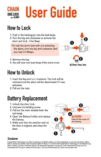 Crystal Vision Anti Theft Loud 130Db Alarm Heavy Duty Bike Lock Weather Proof Multi Purpose (Chain Lock) #TOP5