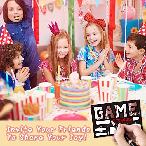 Image of DETIHO 4 inch x 6 inch Football and Baseball Theme Birthday Party Invitation Cards With Envelopes - It's Game Time - All Star Sports Invitation - 20 Sets - E01