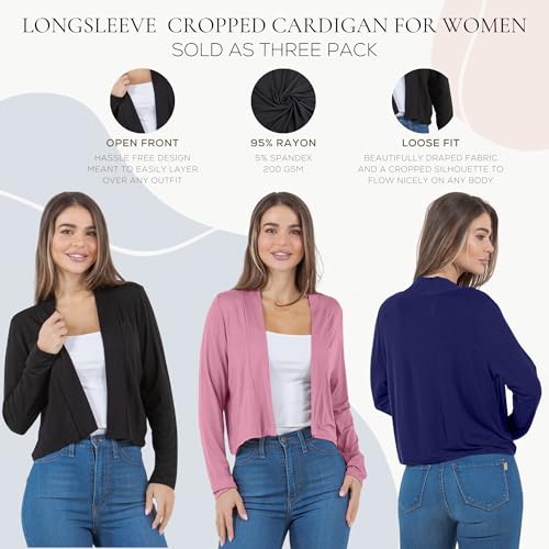 Image of Azules Cropped Cardigan for Women, Open Front Drape Lightweight Sweater Long Sleeves Women's Cardigans