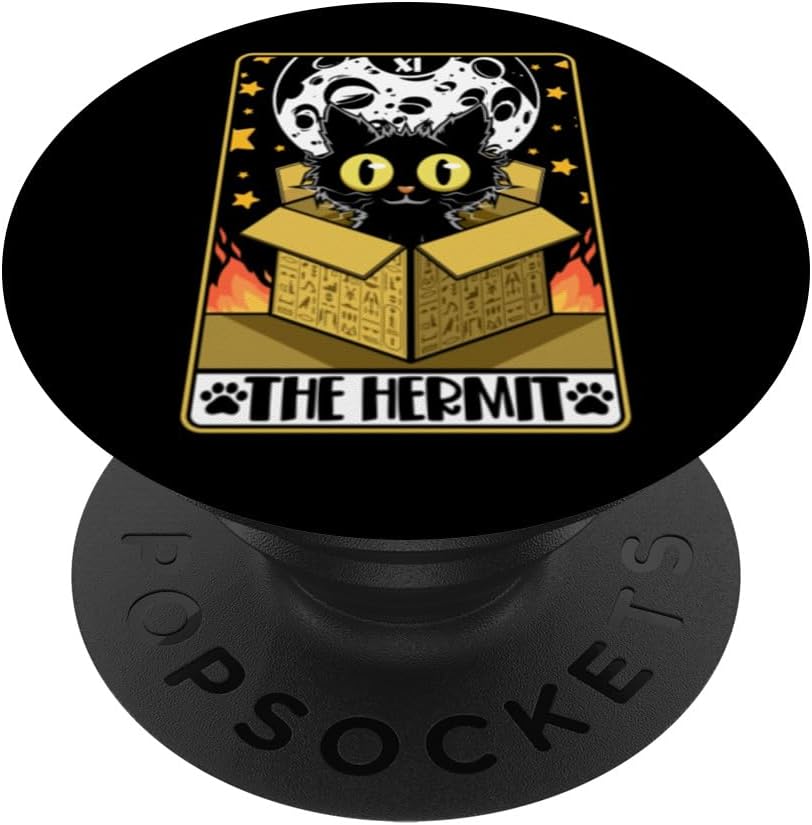 The Hermit Tarot Card Mystic Cat in Box Funny Cat Lover Gift PopSockets Standard PopGrip