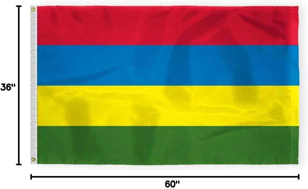 AGAS Mauritius Flag 3x5 ft 200D Nylon Fabric Double Stitched Canvas Header Brass Grommets Fade Resistant & Vivid Colors