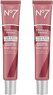 No7 Restore & Renew Face & Neck Multi-Action Serum - Collagen Peptide Anti-Aging Facial Treatment - Hyaluronic Acid Hydrating + Pro Retinol Skin Firming Hibiscus Peptides (2 Pack, 1.69 Fl Oz Each)