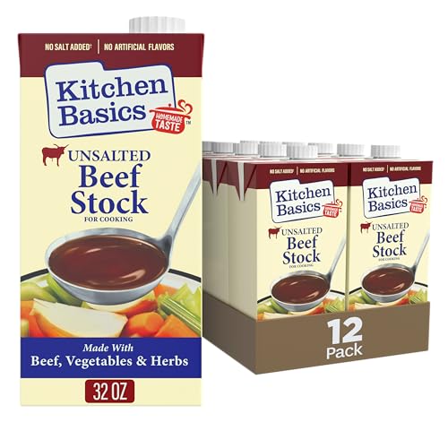 Kitchen Basics Unsalted Beef Stock, 32 oz (Pack of 12) | No Artificial Flavors and Gluten Free |