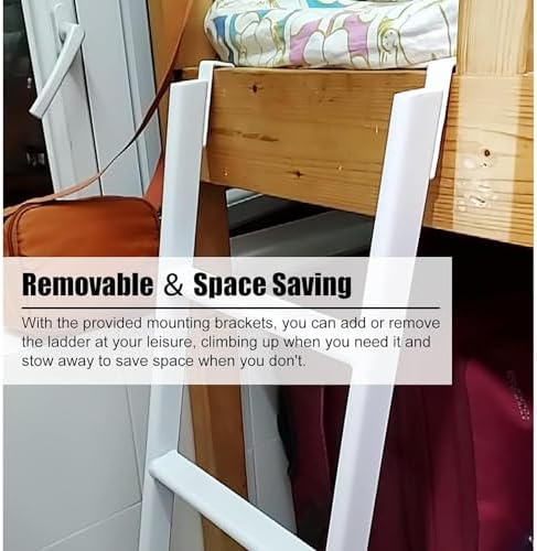 Adjustable Metal Bunk Bed Ladder - 150 Kg Capacity, White Hanging Ladder for Camping, Travel Trailers & RVs, 140cm/55” Tall, Safe & Sturdy Design