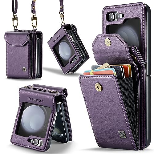 ASAPDOS Crossbody Case Compatible with Samsung Galaxy Z Flip 5 2023 Retro PU Leather Strap Wristlet Flip Case with Magnetic Closure and Card Holder for Men Women Purple