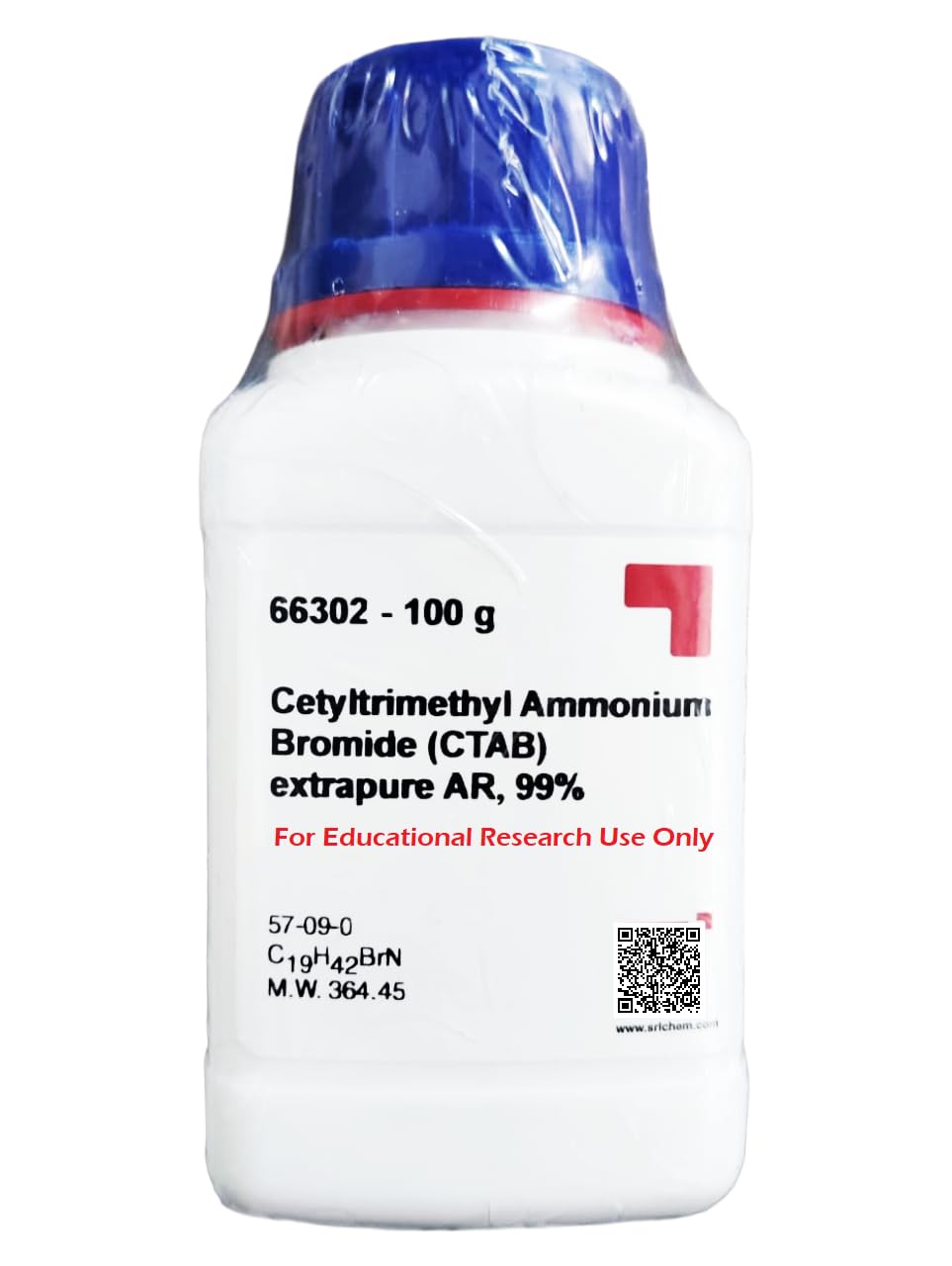 SRL Cetyltrimethyl Ammonium Bromide (CTAB) AR Grade, 99%, 100Gm, CAS NO 57-09-0, Molecular Formula : C19H42BrN, Storage : Room Temperature, Shelf Life : 60 Months for laboratory use only-picture-21