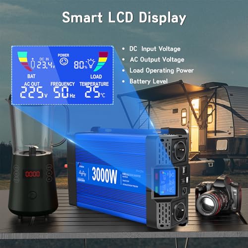 Miniatura 4 de 3000w 6000w Inversor 24v 220v Onda Pura Con Mando A Distancia, 2 Tomas Ue, 2 Puertos Usb Tipo-C, Para Electrodomésticos, Caravanas, Camping Conversor De Voltaje.