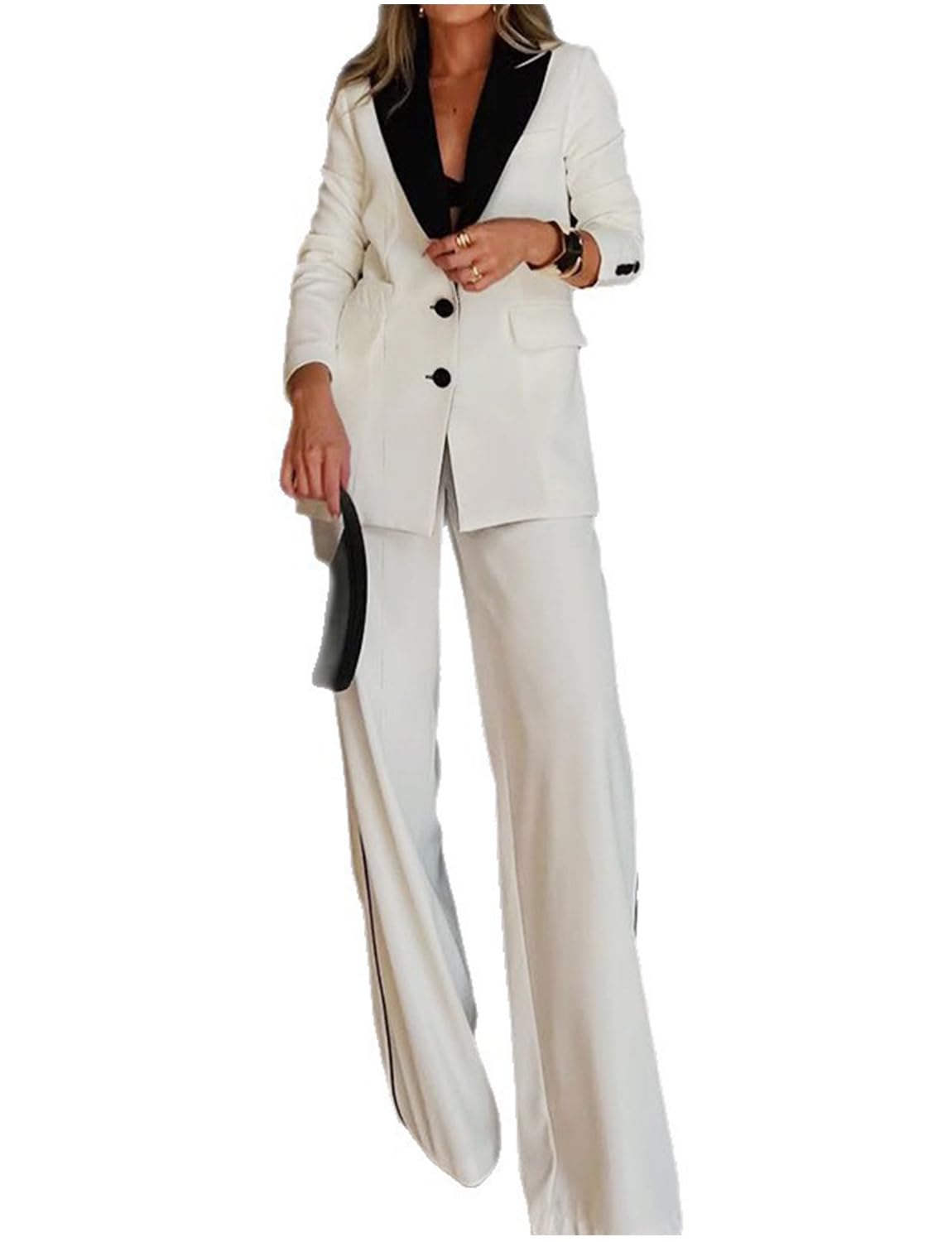 Womens Suit Two Buttons Jacket Pants Set Peak Lapel Wedding Formal Outfit