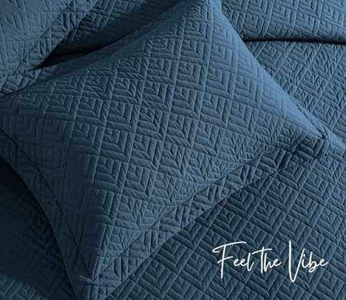 Image of VAS COLLECTIONS 100% Cotton Ultrasonic Quilted King Bedspread Set, 280 TC Soft Lightweight Stitch-Free Coverlet, 90x100 Inches, with 2 Pillow Covers (Blue)