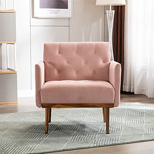 Rxrrxy Modern Velvet Accent Chair, Living Room, Bedroom Leisure Single Sofa Chair (With Gold Metal Feet), Tv Armrest Seat, Suitable For Small Space Home, Office, Coffee Chair (Pink) #TOP1