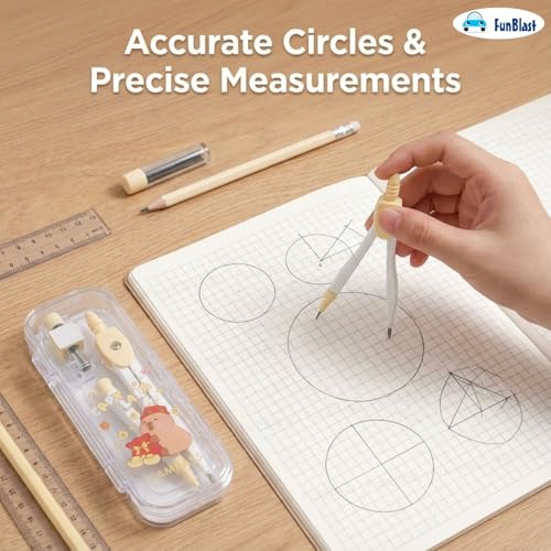 Image of FunBlast Capybara Theme Compass Set - 2 Pcs Mini Transparent Geometry Box with Compasses and Pencil Nib, Math Geometry Kit for Student & Professional (Brown-)