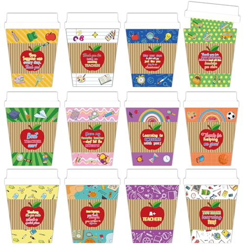 Jansun 12 Pack Teacher Appreciation Coffee Gift Card Holders, Teacher Appreciation Gift Card Holders Teacherâ€˜s Day Appreciation Present for Colleague Teacher Holiday Gift Supplies