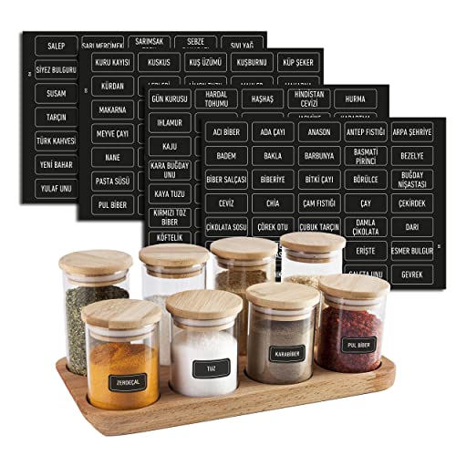 colortouch Kruidenetiketten zelfklevend, stickers, 140 stuks voorraadetiketten (Turks), voor kruidenpotjes, watervast, keukenetiketten, zwart