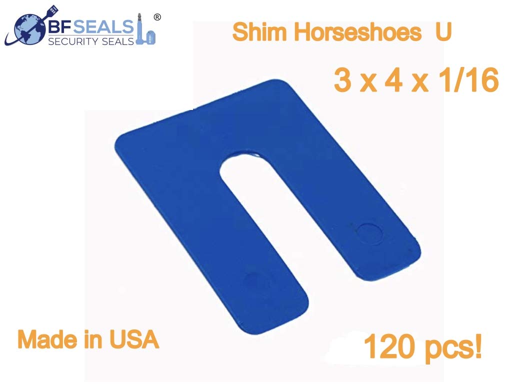 Plastic Structural Shim Horseshoes U Shape, Size: 3" x 4" x 1/16". Pack of 120 Pcs. Blue Color, Made in U.S.A. Levelers for Window & Door Stack Shims. BFSEALS Free & Quick Shipping