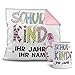 Geschenkset zur Einschulung Schulkind Mädchen - Ihr Name und Jahr - Tasse und Kissen/ABC-Schütze/Schule / 1.Klasse/Personalisiert/Individuell/Geschenk-Idee/Rosa