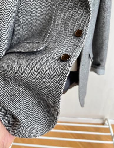 VENNYNG Men's Tweed Blazer Suit Jacket with Elbow Patches Single Breasted Male Short Vintage Trench Coat4